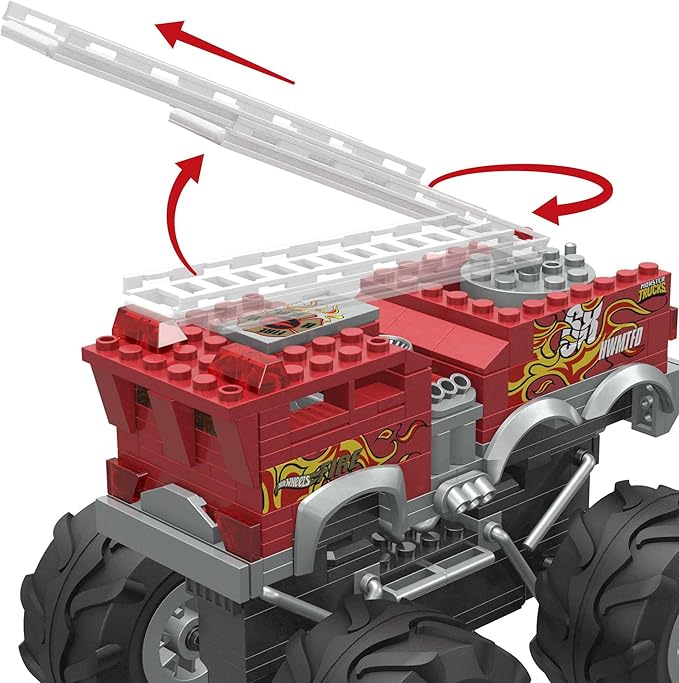 MEGA Hot Wheels Monster Trucks Toy Car Building Set, HW 5-Alaram Fire Truck with 284 Pieces, 1 Micro Action Figure Driver, Red, Kids Age 5+ Years - Figurio