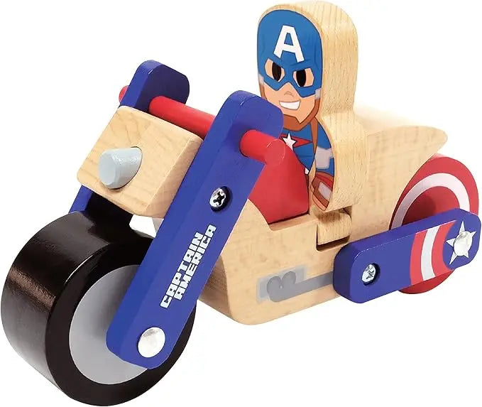 Disney Wooden Toys Just Play Captain America and Motorcycle, Figure and Vehicle, Officially Licensed Kids Toys for Ages 18 Month, Amazon Exclusive - Figurio