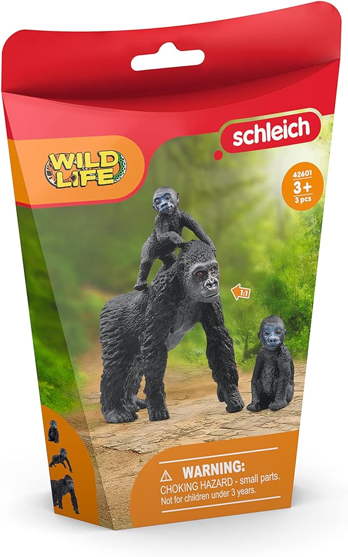 Schleich Wild Life, Monkey Jungle Animal Toys for Boys and Girls, Gorilla Family Set with Gorilla Mother and Babies, Ages 3+ - Figurio