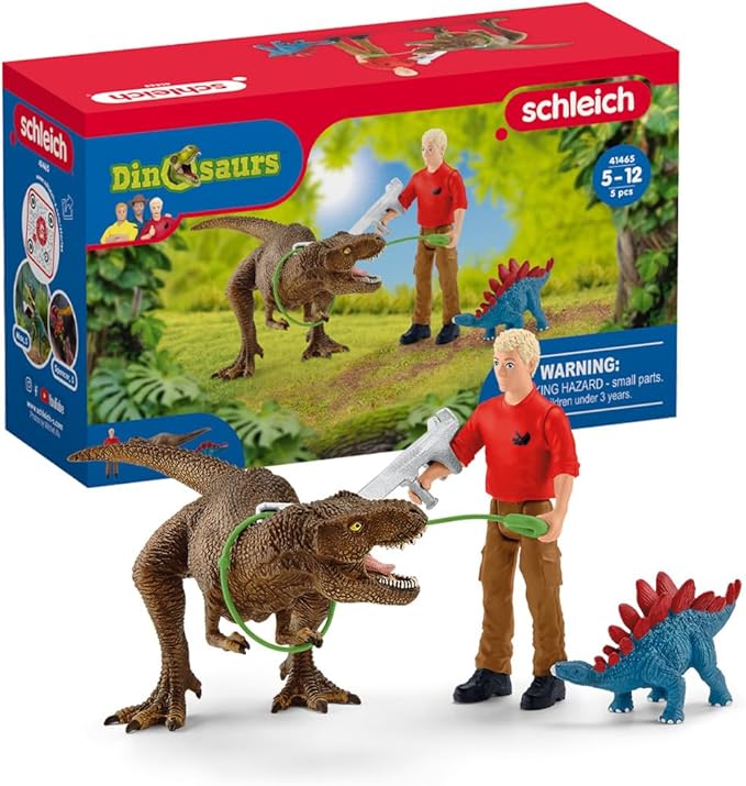 Schleich Dinosaurs, Dinosaur Toys for Kids, Tyrannosaurus Rex Attack 5-Piece Dino Set with T-Rex Toy, Ages 4+ - Figurio