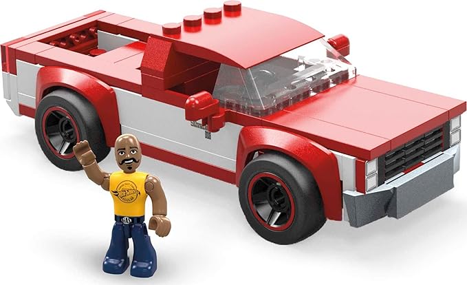 MEGA Hot Wheels Building Toy Race Car Playset, 83 Chevy Silverado with 89 Pieces, 1 Micro Action Figure Driver, Red, Kids Age 5+ Years - Figurio