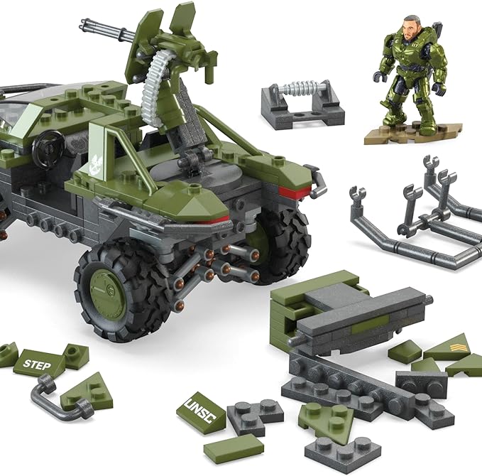 Mega Halo The Series Vehicle Building Toys Set, FLEETCOM Warthog ATV with 469 Pieces, 5 Micro Action Figures, Poseable Articulation, Kids and Fans - Figurio