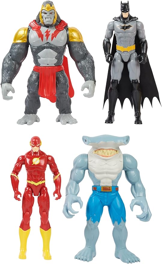 DC Comics, Batman vs. Gorilla Grodd 4-Pack, 30-cm Action Figures (Batman, The Flash, Gorilla Grodd, King Shark), Kids’ Toys for Boys and Girls Aged 3 and Up - Figurio