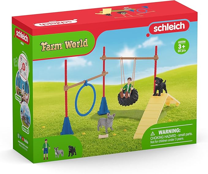 Schleich Farm World, Farm Toys for Girls and Boys Ages 3-8, 14-Piece Playset, Puppy Agility Training at the Dog Park - Figurio