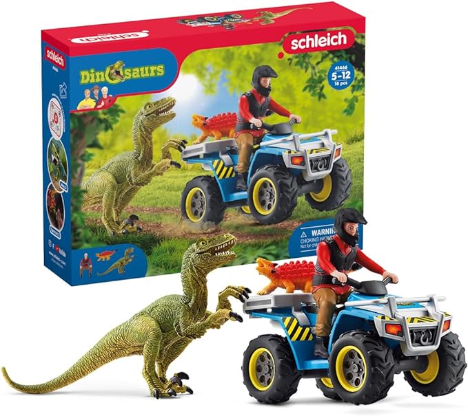 Schleich Dinosaurs, Dinosaur Toy Set for Boys and Girls, Quad Escape from Velociraptor Set with ATV Truck, Ages 4+ - Figurio