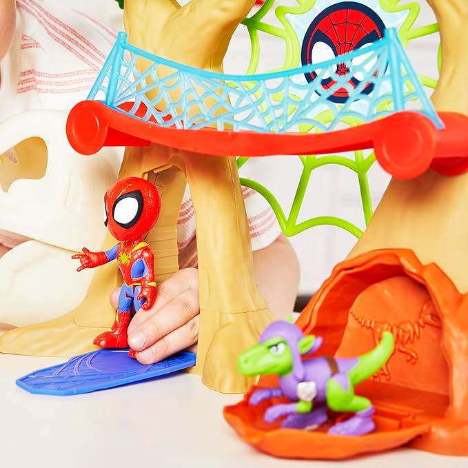 Spidey and his Amazing Friends Marvel Dino-Webs Treehouse Playset, Spider-Man & Goblin Raptor 4-Inch-Scale Action Figure Set, Ages 3 & Up - Figurio