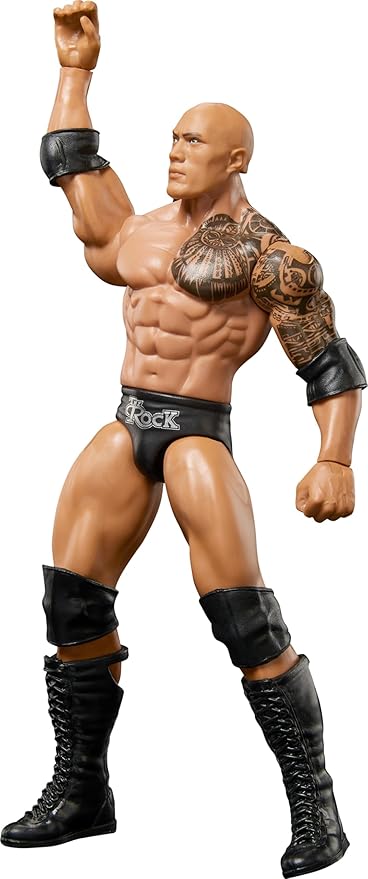 Mattel WWE Basic Action Figure, 6-inch Collectible The Rock with 10 Articulation Points & Life-Like Look - Figurio