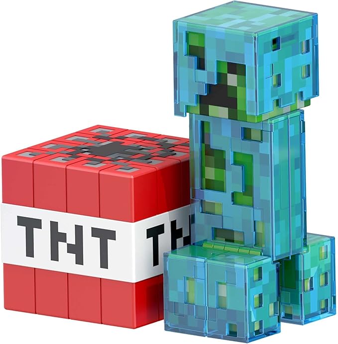 Mattel Minecraft Diamond Level Creeper Action Figure & Die-Cast Accessories, Collectible Toy Inspired by Video Game, 5.5 inch - Figurio