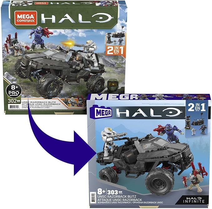 Mega Halo Infinite Toy Car Building Toys Set, UNSC Razorback Blitz Vehicle with 303 Pieces, 4 Micro Action Figures and Accessories, Gift Ideas - Figurio