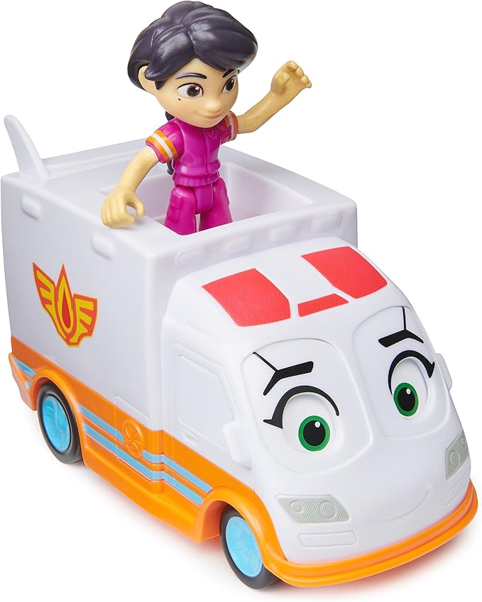 DC Comics Disney Junior Firebuds, Violet and Axl, Action Figure and Ambulance Toy with Interactive Eye Movement, Kids’ Toys for Boys and Girls Aged 3 and up - Figurio