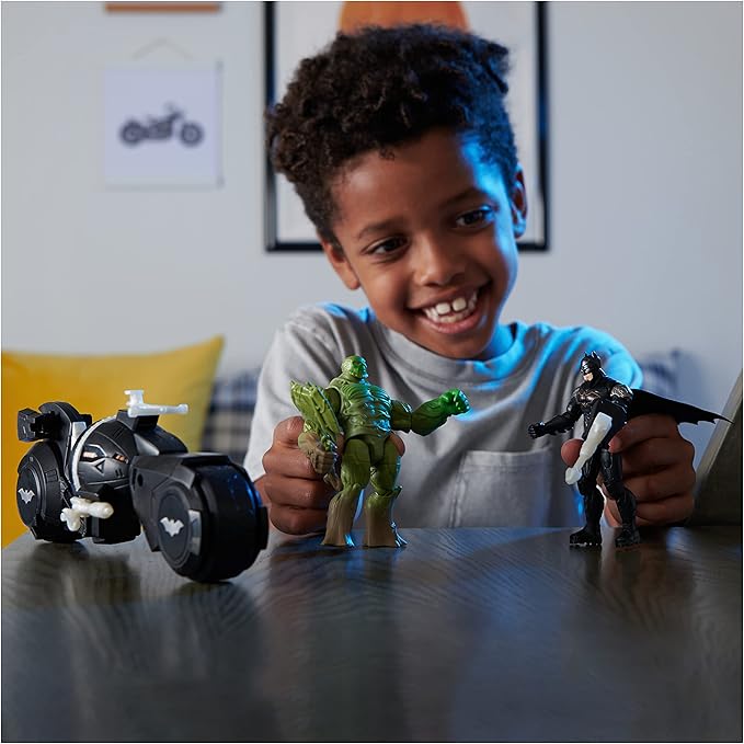 DC Comics, Batman and Swamp Thing Armory Attack Batcycle Set, Exclusive Armored Batman and Swamp Thing Action Figure with Accessories, Kids Toys for Boys and Girls Ages 4 and Up - Figurio