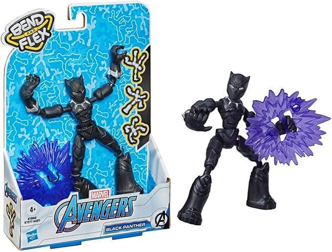 Avengers Marvel Bend and Flex Action Figure Toy, 6-Inch Flexible Black Panther Figure, Includes Blast Accessory, for Kids Ages 4 and Up - Figurio