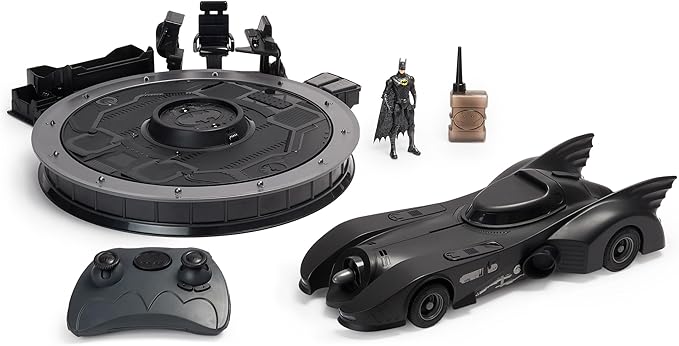 DC Comics, Official 1989 Batmobile RC, Exclusive Batman Figure, Limited Edition Collector's Item, Smoke Effects, Batcave Chargeable Base, Ages 14+ - Figurio