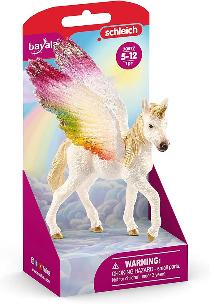 Schleich Bayala Mythical Winged Rainbow Baby Unicorn Foal Figurine - Featuring Majestic Pegasus and Glitter Details, Highly Durable and Fun Imaginative Toy for Boys and Girls, Gift for Kids Ages 5+ - Figurio