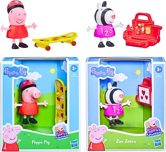 Hasbro Peppa Pig - 3" 8cm Poseable Articulated Figure & Accessory Sets - Peppa Pig Skateboard & Zoe Zebra - Figurio