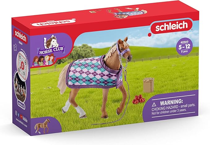 Schleich Horse Club, Toys for Girls and Boys, Engligh Thoroughbred Horse Set with Horse Toy and Accessories, 4 Pieces, Ages 5+ - Figurio