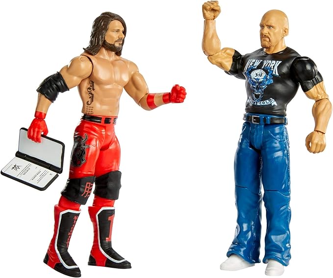 WWE MATTEL Stone Cold Steve Auston vs AJ Styles Battle Pack Series #67 with Two 6-inch Articulated Action Figures & Ring Gear - Figurio