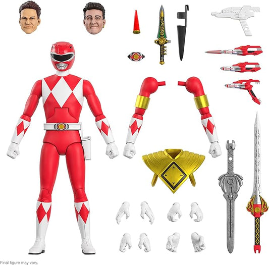 Super7 ULTIMATES! Mighty Morphin Power Rangers Red Ranger - 7" Power Rangers Action Figure with Accessories Classic TV Show Collectibles - Figurio