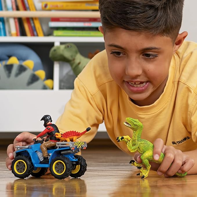 Schleich Dinosaurs, Dinosaur Toy Set for Boys and Girls, Quad Escape from Velociraptor Set with ATV Truck, Ages 4+ - Figurio