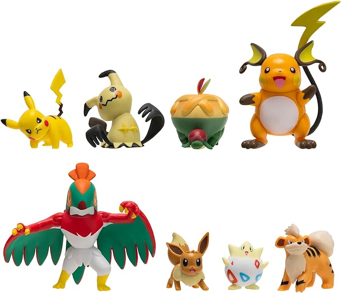 Pokémon Battle Figure 8 Pack - Features 2-Inch Pikachu, Eevee, Appletun, Growlithe, Mimikyu, Togepi, 3-Inch Raichu & Hawlucha - Authentic Details - Figurio