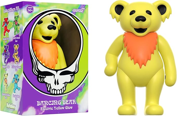 Super7 Grateful Dead Dancing Bear (Glow in The Dark) - 3.75" Grateful Dead Action Figure with Peg Stand Accessory Classic Music Collectibles and Retro Toys - Figurio