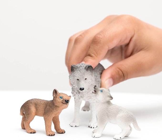 Schleich Wild Life 3pc. Mother Wolf and Baby Wolf Pups Figurine Set - Authentic and Highly Detailed Toy Set, Durable for Education and Fun Play, Perfect for Boys and Girls, Ages 3+ - Figurio