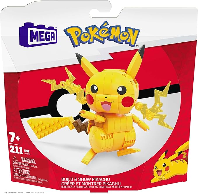 Mega Pokémon Building Toys Set Build & Show Pikachu with 205 Pieces, Articulated and Poseable, 4 Inches Tall, for Kids - Figurio