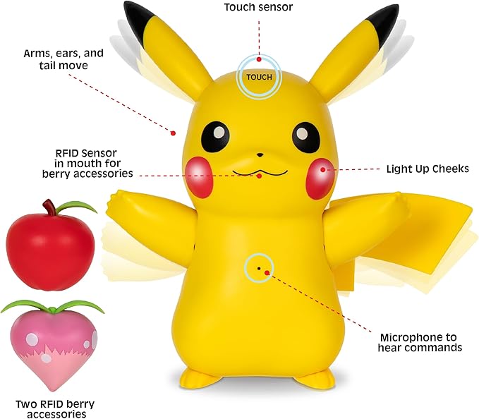 Pokémon Train and Play Deluxe Pikachu - 4.5-Inch Pikachu Figure with Lights, Sounds, and Moving Limbs Plus Interactive Accessories - Figurio