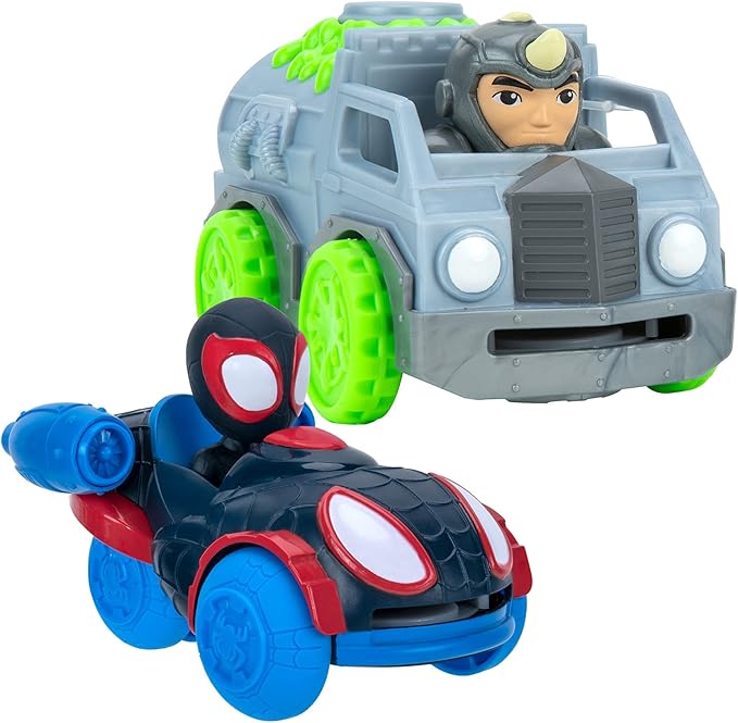 Marvel Spidey and his Amazing Friends Little Vehicle 2-Pack - 5” Disc Dashers Featuring Miles Morales Vs Rhino - Amazon Exclusive - Figurio