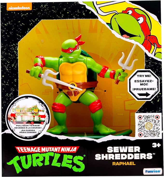 Teenage Mutant Ninja Turtles 5" Sewer Shredders - Raphael Classic Edition - Skate and Battle with Ninja Action - Ages 3+ - Figurio