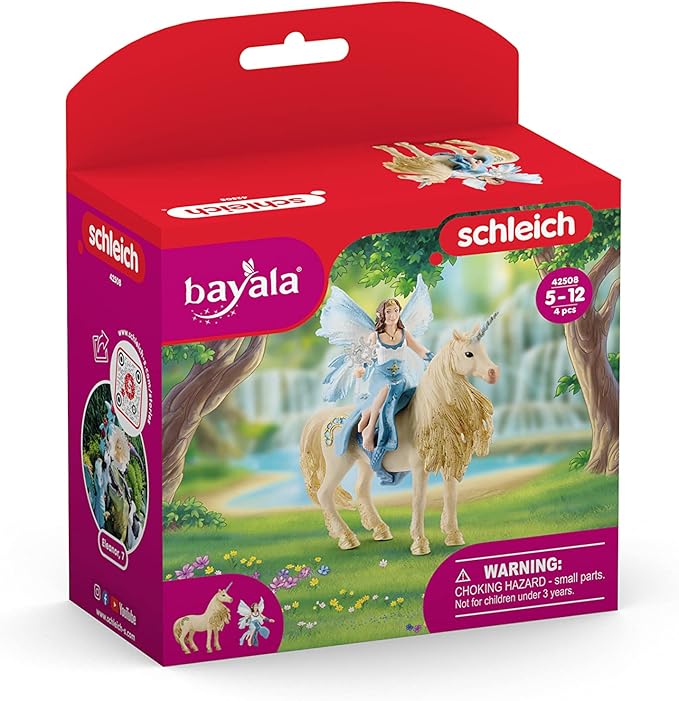 Schleich Bayala Mermaid Eyela Doll with Golden Unicorn 4pc. Figurine Playset - Featuring Bold and Glitter Details, Highly Durable and Fun Imaginative Toy for Boys and Girls, Gift for Kids Ages 5+ - Figurio