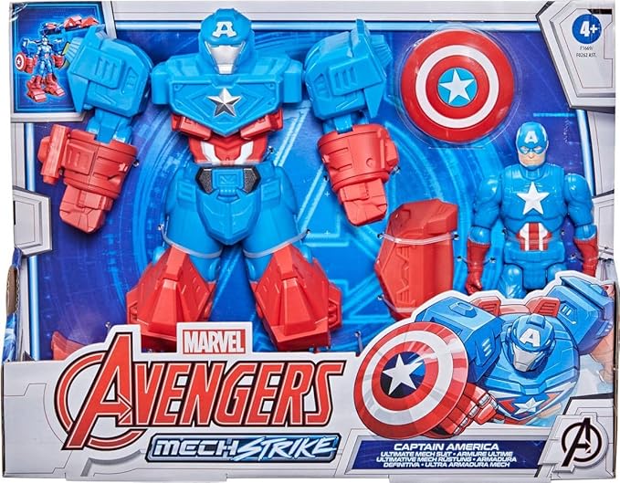 Avengers Marvel Mech Strike 8-inch Super Hero Action Figure Toy Ultimate Mech Suit Captain America, for Kids Ages 4 and Up - Figurio