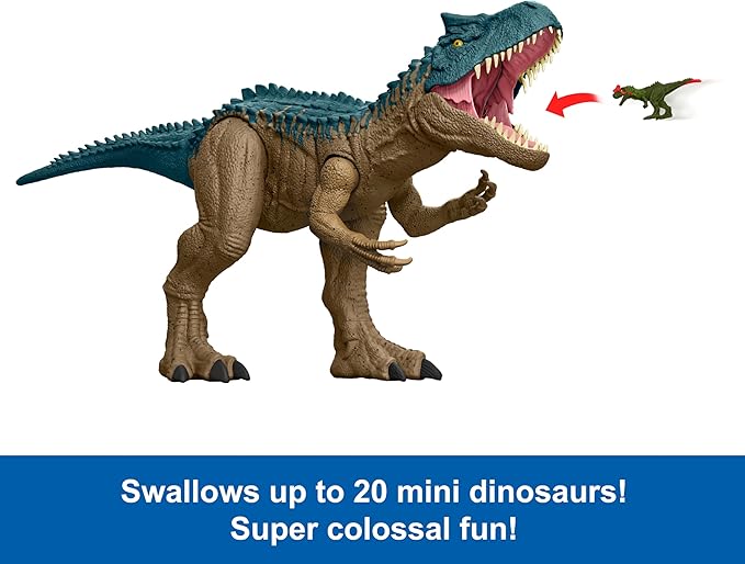 Mattel Jurassic World Super Colossal Allosaurus Action Figure, Extra Large Dinosaur Can Swallow 20 Mini Figures, 38-inch Long XL Action Play Toy - Figurio