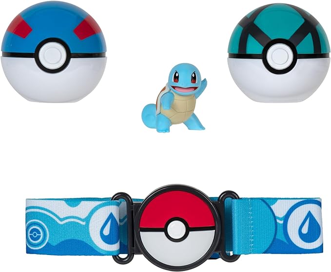 Pokémon PKW3161 Set-2-Inch Squirtle Battle Figure with Clip ‘N’ Go Plus Net Ball Accessories, Schiggy Belt Set - Figurio