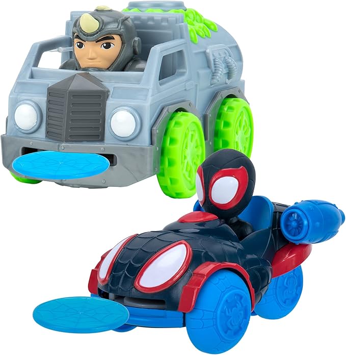 Marvel Spidey and his Amazing Friends Little Vehicle 2-Pack - 5” Disc Dashers Featuring Miles Morales Vs Rhino - Amazon Exclusive - Figurio