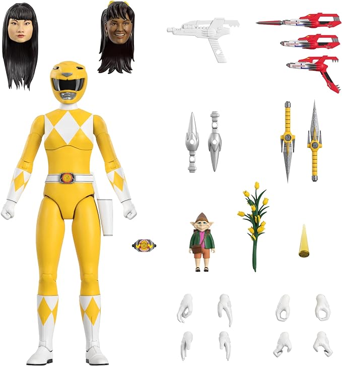 Super7 ULTIMATES! Mighty Morphin Power Rangers Yellow Ranger - 7" Power Rangers Action Figure with Accessories Classic TV Show Collectibles and Retro Toys - Figurio