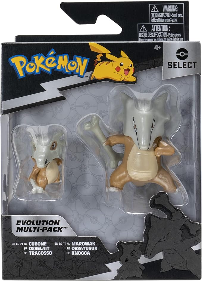 Pokémon Select Evolution 2 Pack - Features 2-Inch Cubone & 3-Inch Marowak Battle Figures - Authentic Details - Figurio