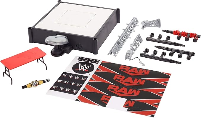 Mattel WWE Kickout Ring Wrekkin Playset with Randomized Ring Count, Springboard Launcher, Crane, Mattel WWE Championship & Accessories, 13-Inch x 20-Inch Ring - Figurio