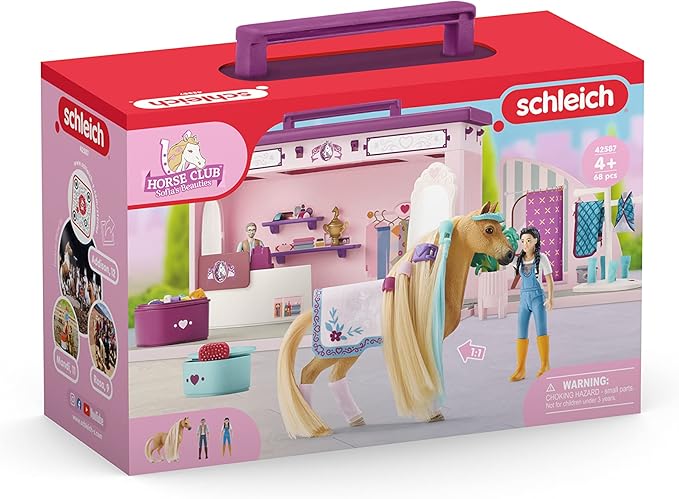 Schleich Horse Club Sofia's Beauties Horse Pop-Up Boutique with Hair Brushing Accessories and Figurines - 25-Piece Brushable Hair Pop-up Horse Salon Boutique For Grooming Horses, Gift for Kids Ages 4+ - Figurio