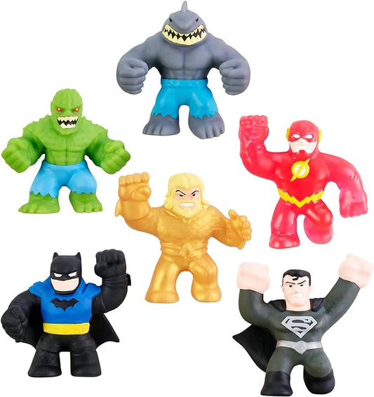 Heroes of Goo Jit Zu Licensed DC Minis - 6 Pack - 2.5'' Tall - Stealth Armor Batman, Gold Armor Aquaman, Speed Force Flash, Killer Croc, King Shark and Kryptonian Steel Superman - Figurio