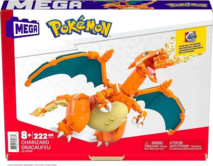 Mega Pokémon Building Toys Set Charizard with 222 Pieces, Articulated and Poseable, 4 Inches Tall, for Kids - Figurio