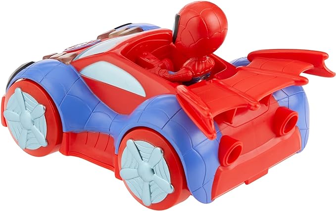 Spidey and His Amazing Friends Glow Tech Web-Crawler Toy Car with Spider-Man Action Figure, Marvel Super Hero Preschool Toys for 3 Year Old Boys and Girls and Up, Lights & Sounds - Figurio