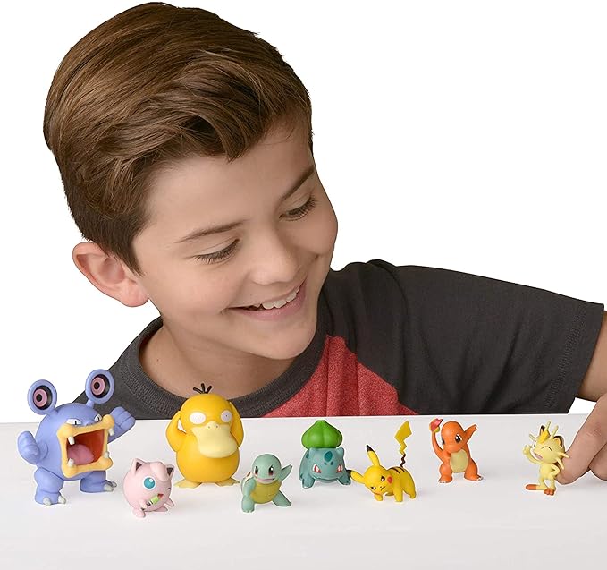 Pokemon Battle Figure 8-Pack - Comes with 2” Pikachu, 2” Bulbasaur, 2” Squirtle, 2” Charmander, 2” Meowth, 2" Jigglypuff, 3” Loudred, and 3” Psyduck - Figurio