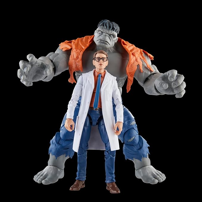 Marvel Legends Series Gray Hulk and Dr. Bruce Banner, Avengers 60th Anniversary Collectible 6 Inch Action Figures, 6 Accessories - Figurio