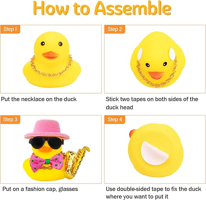 wonuu Rubber Duck Car Ornaments Cute Car Accessories for Duck Car Dashboard Decorations with Bow Tie TOP Hat Necklace and Musical Instruments, Pink hat rose tie - Figurio