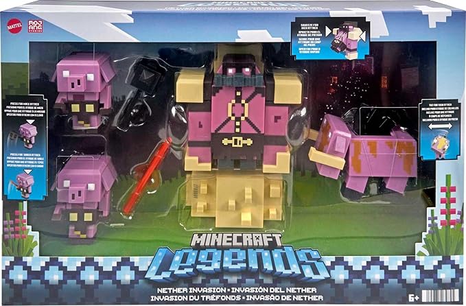 Mattel Minecraft Legends Nether Invasion Pack, Set of 4 Action Figures with Attack Action and Accessories - Figurio