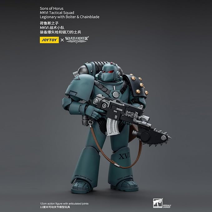 JOYTOY 1/18 Action Warhammer 40,000 Figure Sons of Horus MKVI Tactical Squad Legionary with Bolter & Chainblade 5''Tall Movable Model Collectible Figurine - Figurio