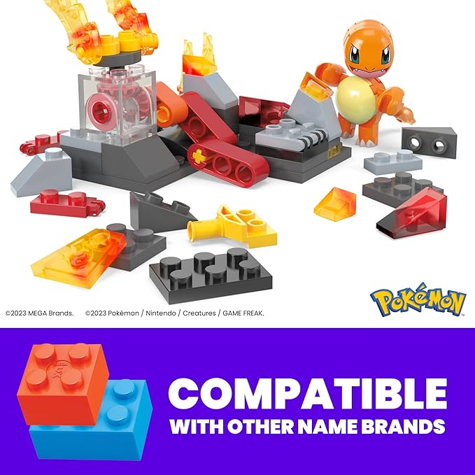 Mega Pokémon Building Toys Set Charmander’s Fire-Type Spin with 81 Pieces, 1 Poseable Character and Motion, for Kids - Figurio