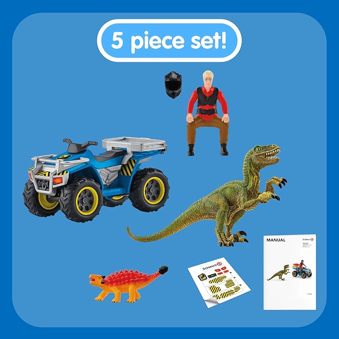 Schleich Dinosaurs, Dinosaur Toy Set for Boys and Girls, Quad Escape from Velociraptor Set with ATV Truck, Ages 4+ - Figurio