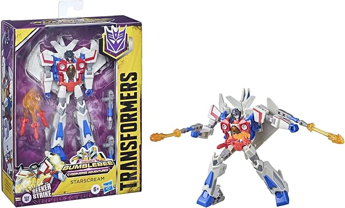 Transformers Bumblebee Cyberverse Adventures Toys Deluxe Class Starscream Action Figure, Seeker Strike Action Attack, 5-inch - Figurio